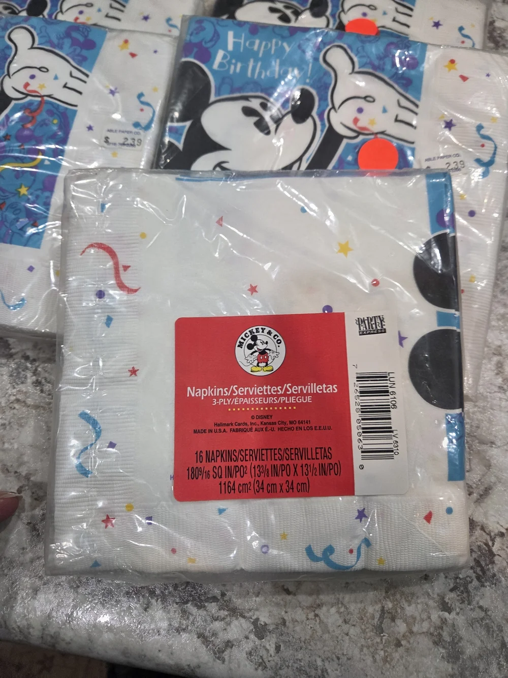 S/6 Vintage Hallmark Disney Mickey Happy Birthday Napkins 16ct Packages Sealed